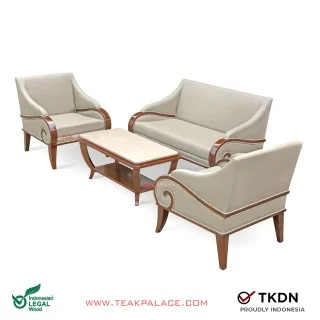 Kursi Tamu Minimalis Kayu Jati Meja Marmer Jasmine 211 TKDN