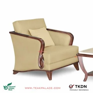 Sofa Single Kulit Beige Seri Nusantara