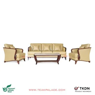 Sofa Set 311 Minimalis Modern Ukir Nusantara Kulit Beige