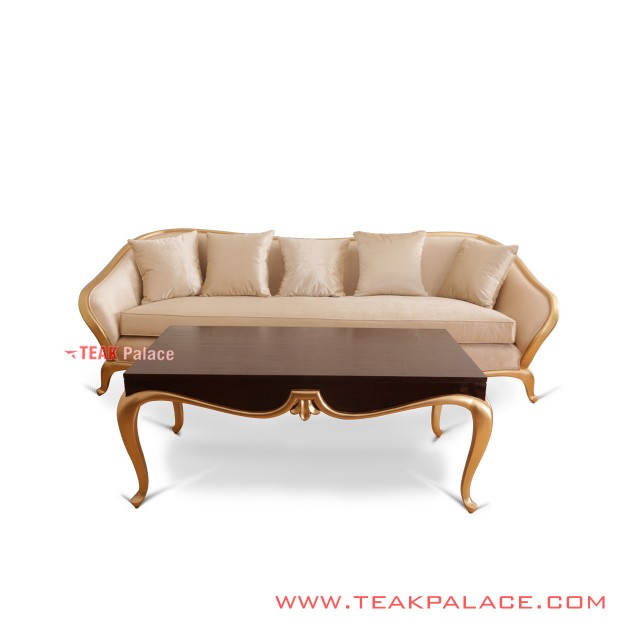 Cameo Teak Minimalist Luxury Gold Sofa Set