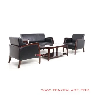 Set Kursi Sofa 211 Kulit Hitam Seri Kuta