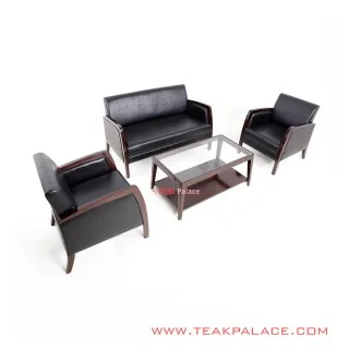 Set Kursi Sofa 211 Kulit Hitam Seri Kuta