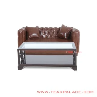 Sofa Santai Kayu Jati Brown Kulit Oscar Seri Diamond