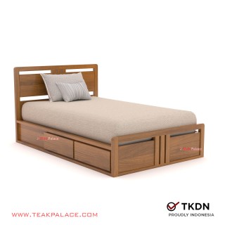 Tempat Tidur Minimalis Single 2 Laci Jati Devana 120