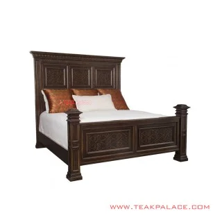 Tempat Tidur Ukir Kayu Jati Salak Brown Karawang Series