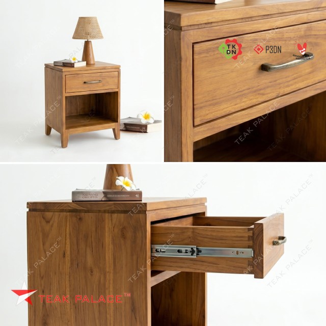 Minimalist Teak Nightstand - Ubud Series Premium 1-Drawer | Teak Palace