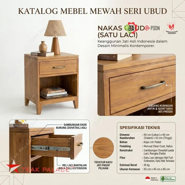 Nakas Minimalis Kayu Jati Seri Ubud 1 Laci Premium - Teak Palace Nakas Minimalis Kayu Jati Seri Ubud 1 Laci Premium - Teak Palace