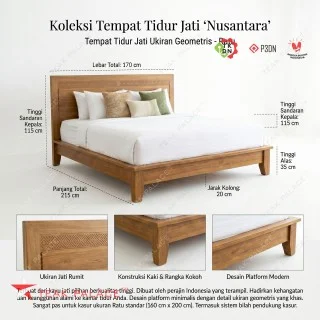 Dipan Kayu Jati Minimalis Seri Ubud (Ukuran Queen 160x200) - Elegan & Kokoh Dipan Kayu Jati Minimalis Seri Ubud (Ukuran Queen 160x200) - Elegan & Kokoh