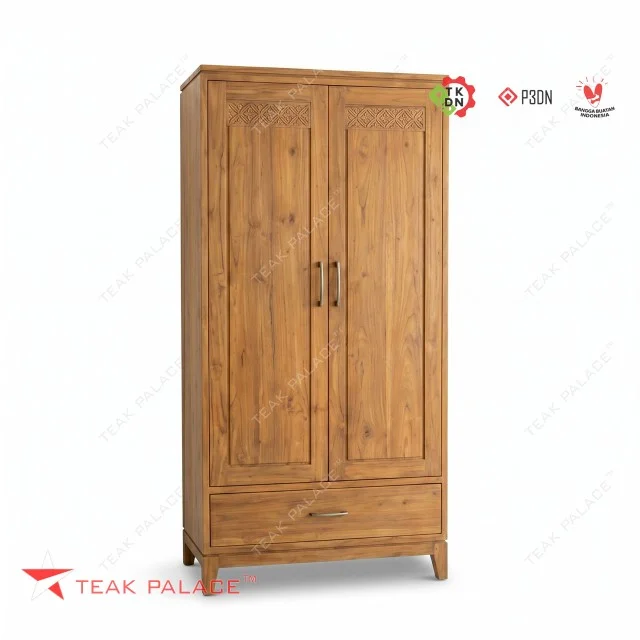 Lemari Kayu Jati Minimalis 2 Pintu Seri Ubud - Elegan & Kokoh