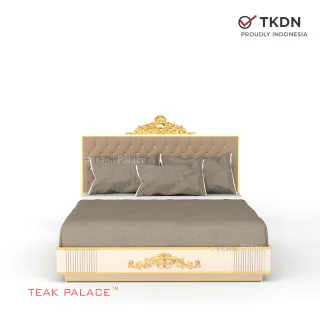 Tempat Tidur Mewah Duco Ivory Ukir Emas Karina