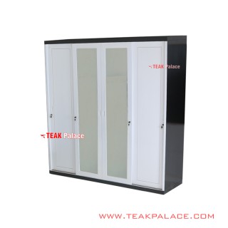 Lemari Sliding 4 Pintu Kaca Cermin Hitam Putih Seri Vista