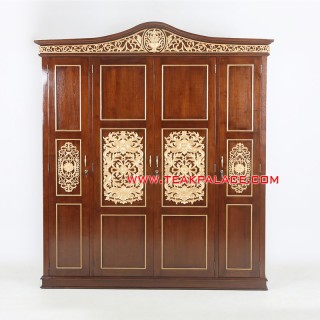 Lemari Jati Ukir Mewah Emas 4 Pintu Seri Padang