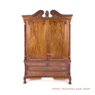 Wardrobe Teak Wood 2 Door Golden Teak Carved Mataram
