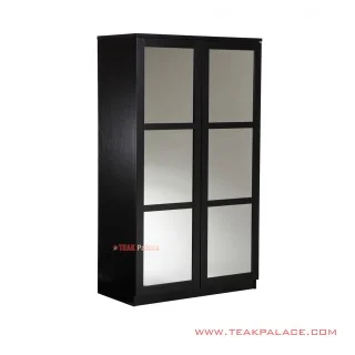 Lemari Pakain 2 pintu Hitam Cermin Seri Bekasi