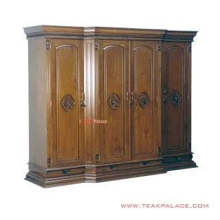Lemari Pakaian Ukir 4 Pintu Kayu Jati Seri Pekalongan