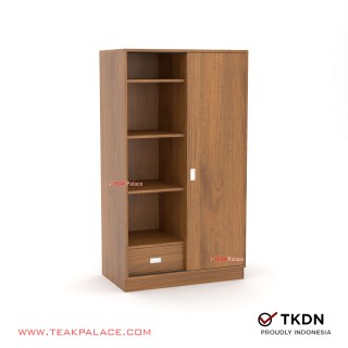 Lemari Baju Anak Minimalis 2 Pintu Sliding Kayu Jati Seri Boka Laci