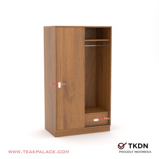Lemari Baju Anak Minimalis 2 Pintu Sliding Kayu Jati Seri Boka Laci