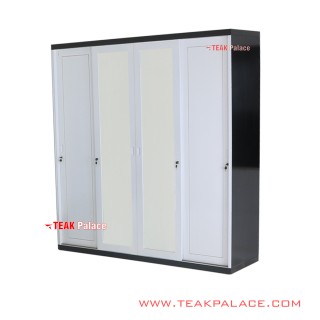 Lemari Sliding 4 Pintu Kaca Cermin Hitam Putih Seri Vista