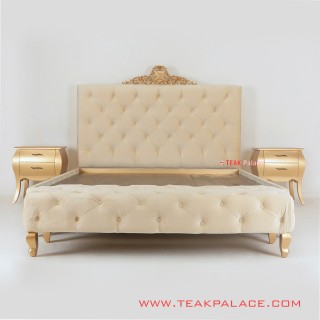 Dipan Ukir Minimalis Set Nakas Warna Emas Seri Sofia