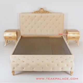 Dipan Ukir Minimalis Set Nakas Warna Emas Seri Sofia