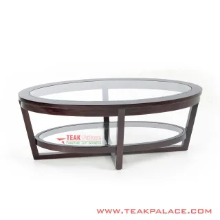 Meja Tamu Kaca Oval Toledo Kayu Jati
