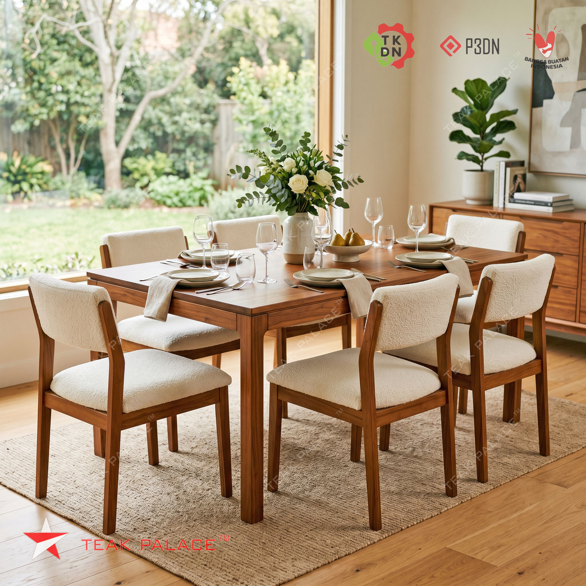 Set meja makan 6 kursi kayu jati minimalis