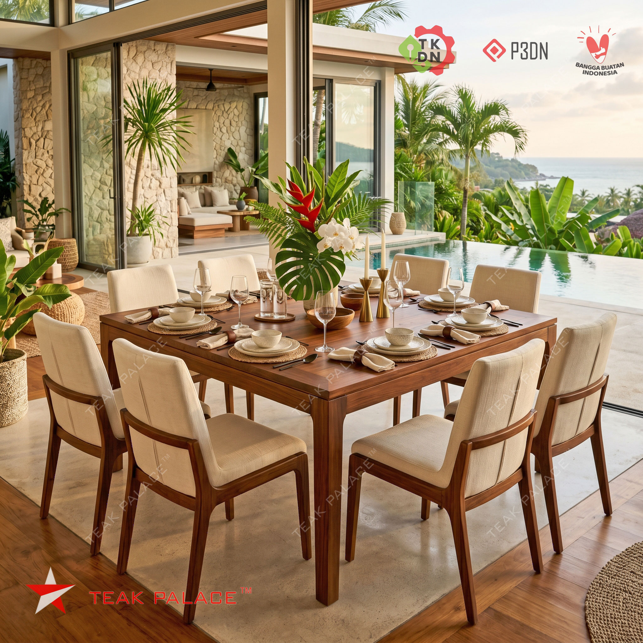 Model Meja makan minimalis modern 8 kursi kayu jati