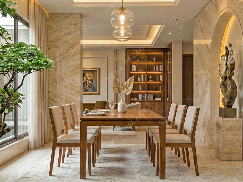 Meja makan minimalis kayu jati 6 kursi villa bali modern