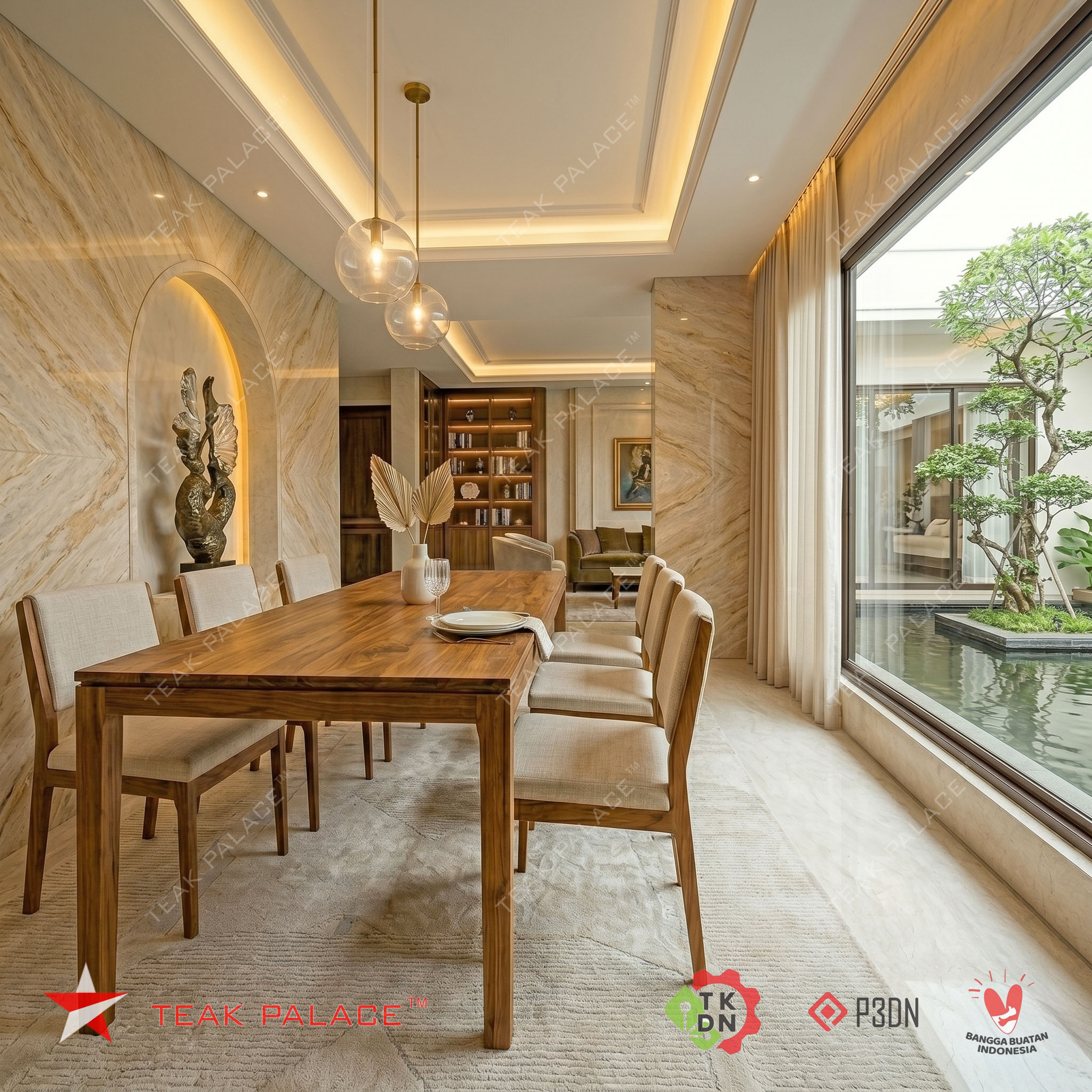 Meja makan minimalis kayu jati 6 kursi villa bali modern