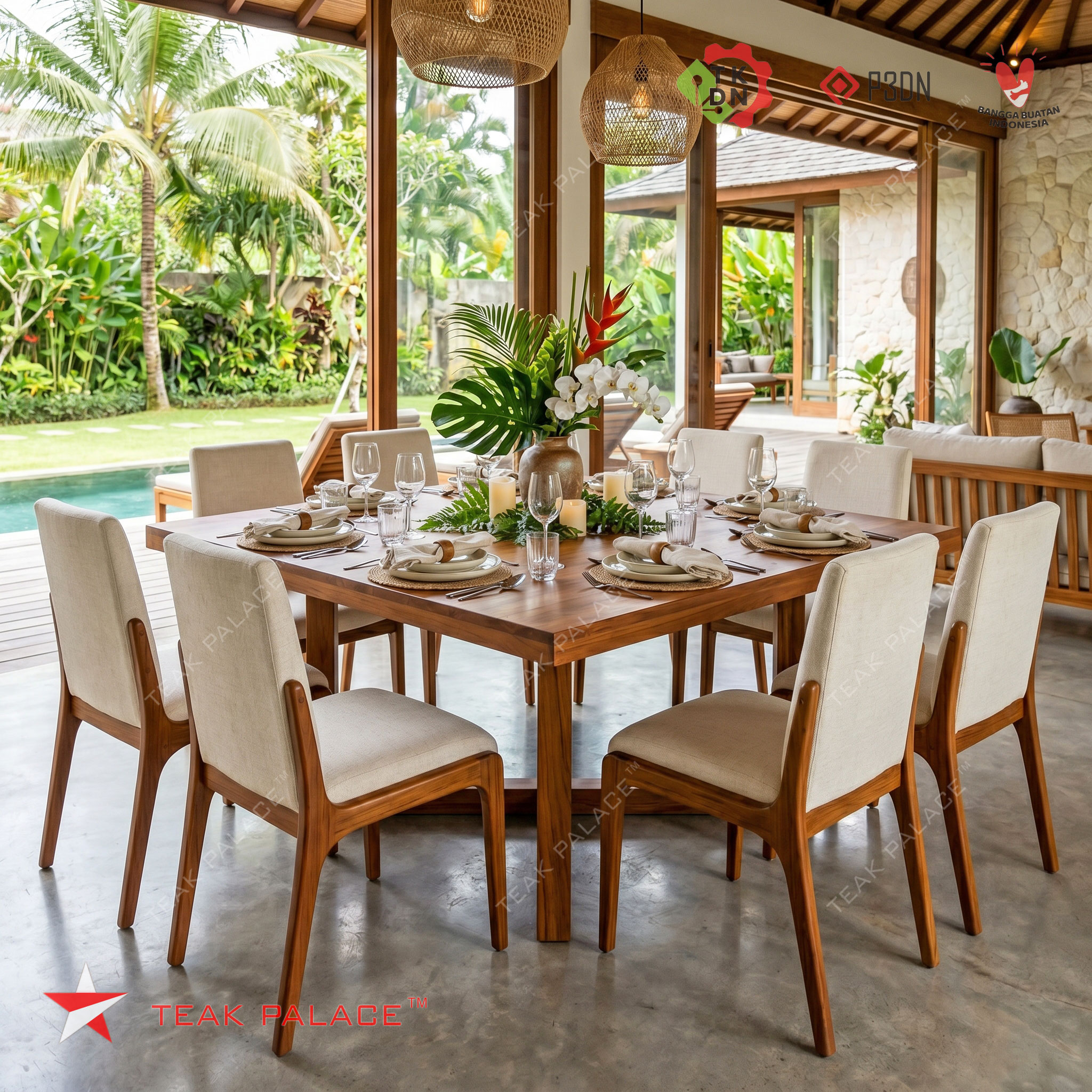 Model Meja makan minimalis modern 8 kursi kayu jati