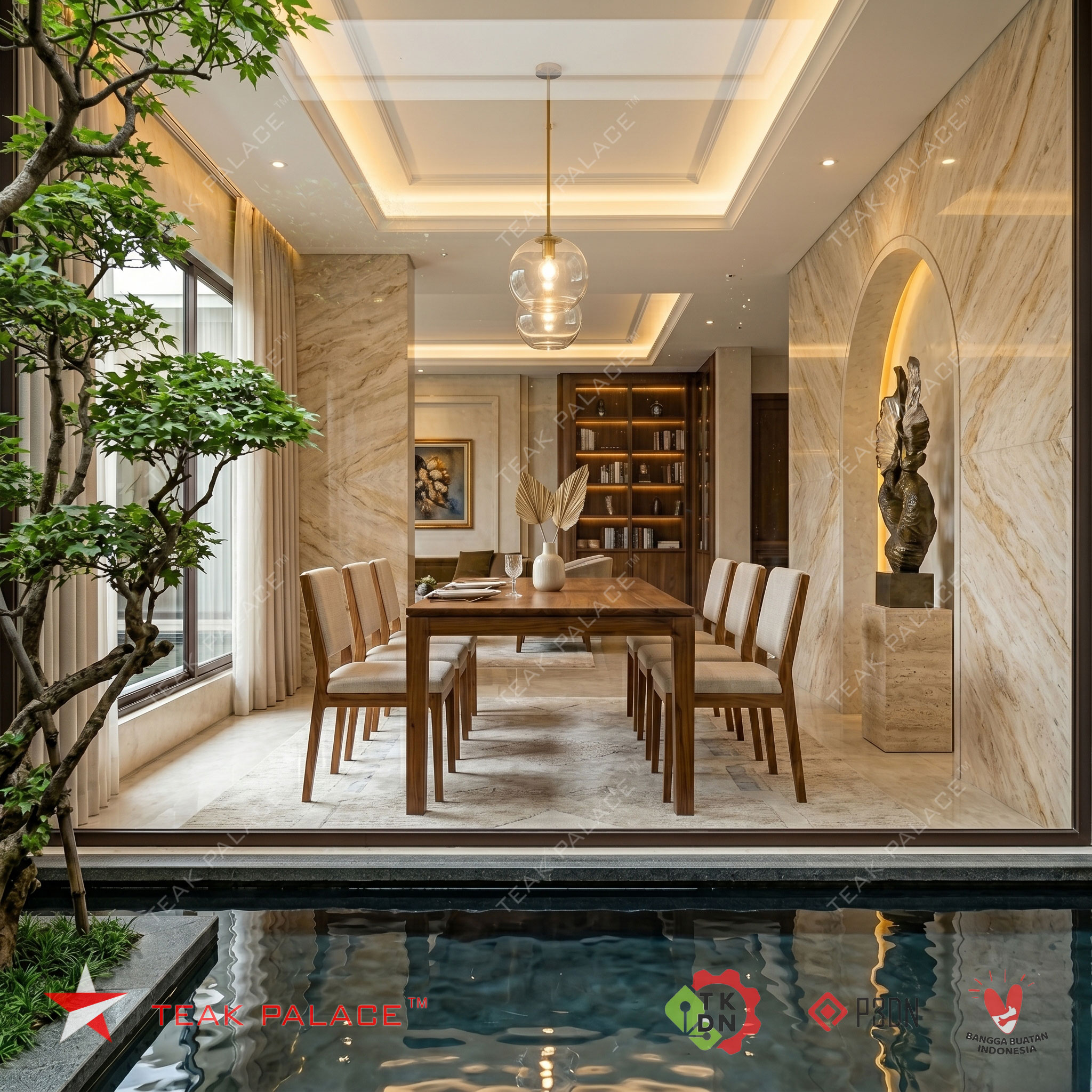 Meja makan kayu jati 6 kursi minimalis modern