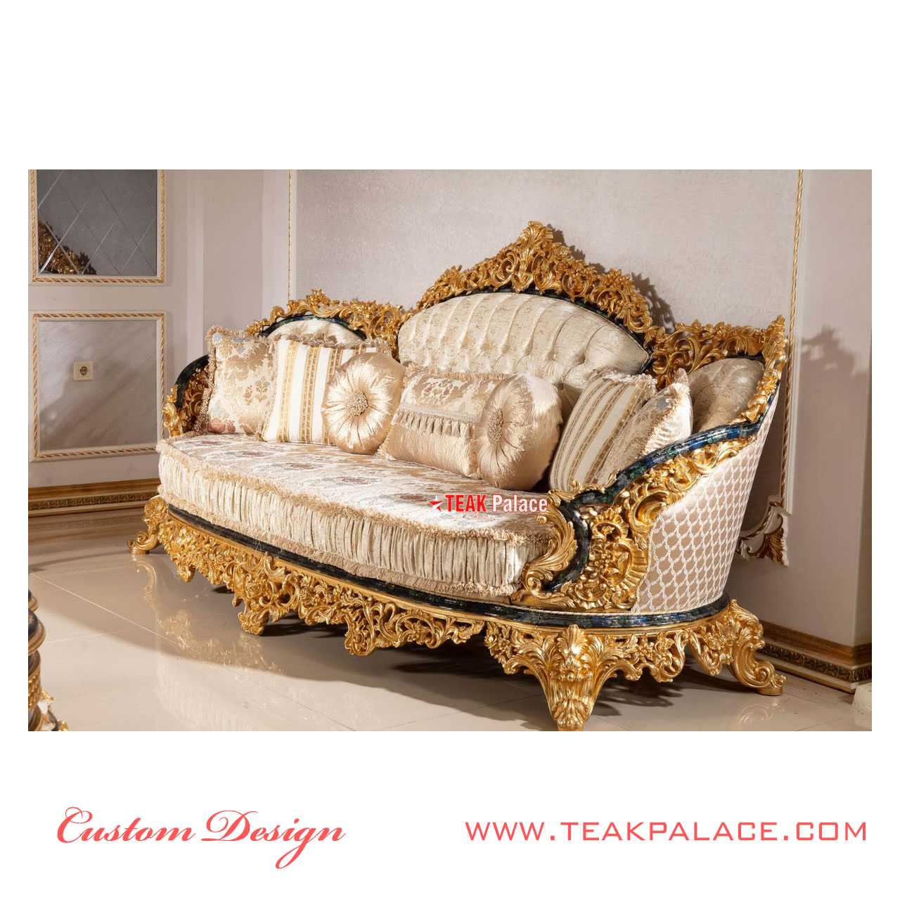 Sofa 3 Dudukan Ukir Emas Mewah