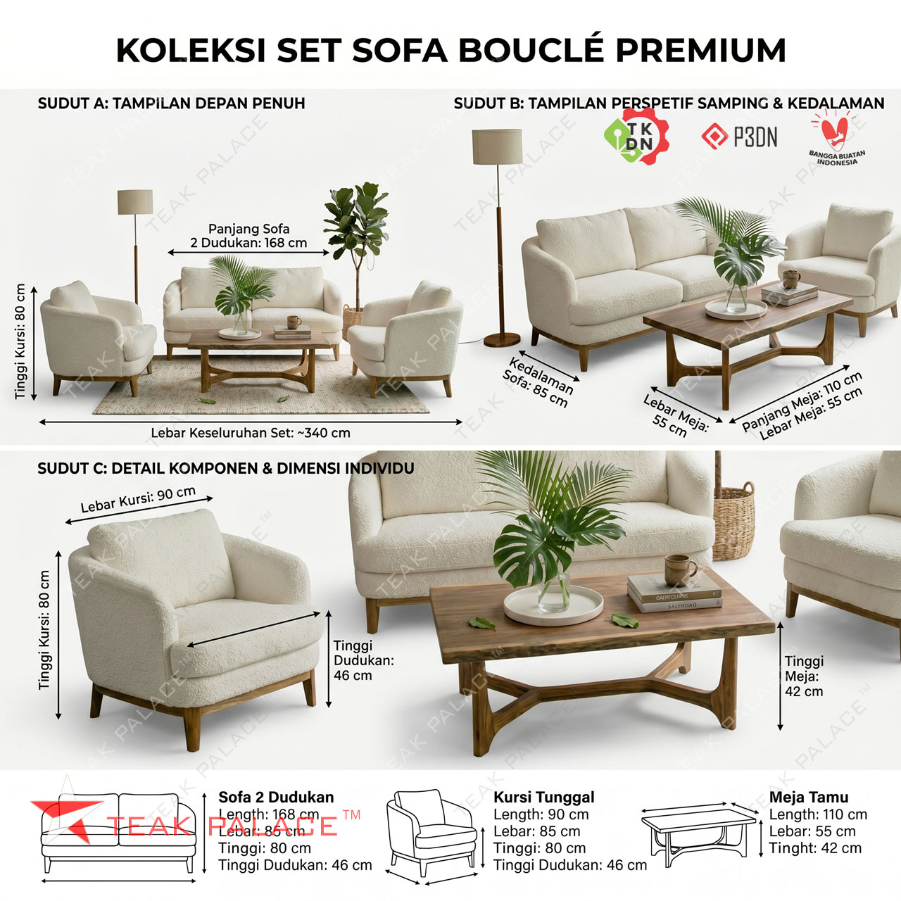Ukuran dan dimensi sofa minimalis modern terbaru Seri Layton